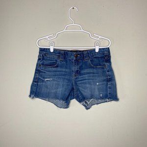 J. Crew Bermuda Cut Off Denim Shorts Women's 6 Low Rise Stretch Blue Distressed